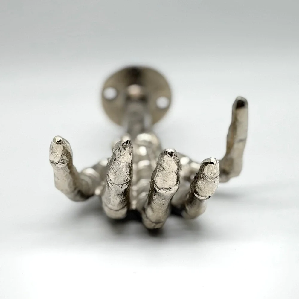 ONE HUNDRED 80 DEGREES Skeleton Hand Wall Hook Silver Gothic Spooky Halloween